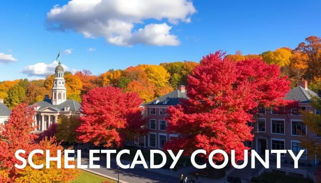 Schenectady County in autumn with colorful foliage and historic buildings Schenectady County in autumn with colorful foliage and historic buildings