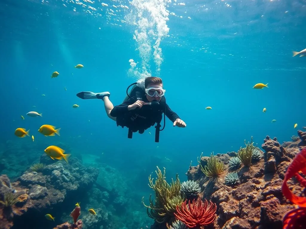 Scuba diver exploring underwater marine life near Puerto Madryn Scuba diver exploring underwater marine life near Puerto Madryn