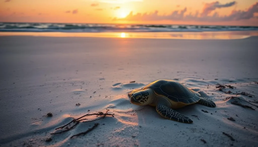 Sea turtle nesting on Indian River County beach at sunset Sea turtle nesting on Indian River County beach at sunset