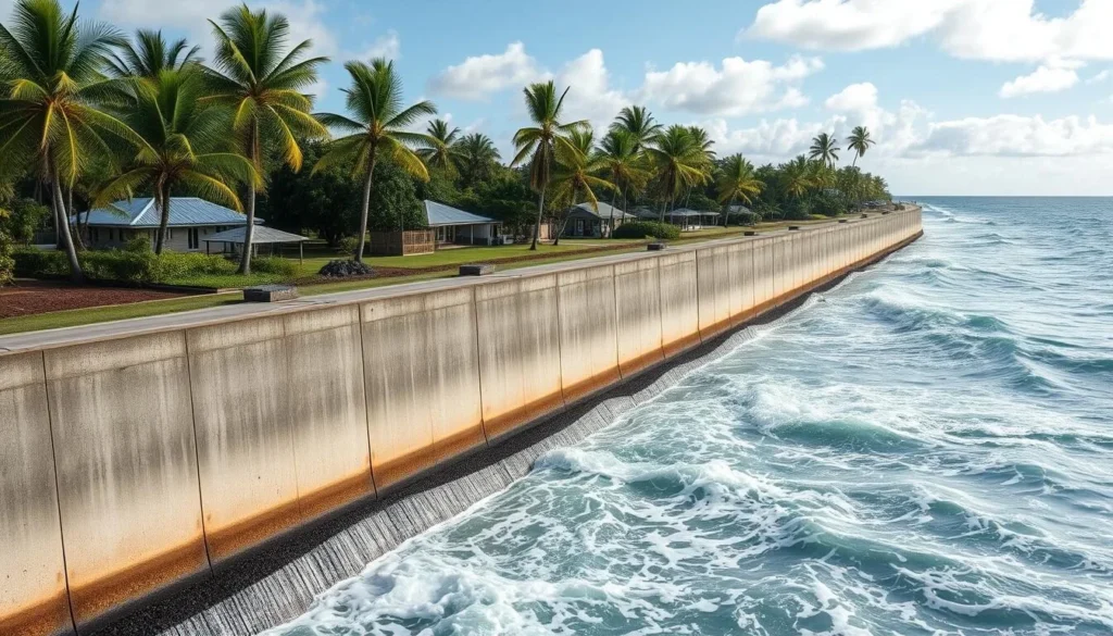 Sea wall protecting Fakaofo from rising sea levels Sea wall protecting Fakaofo from rising sea levels