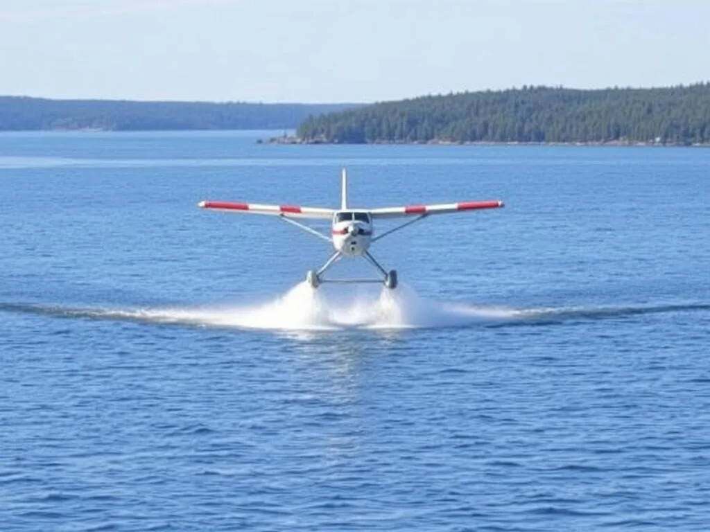 Seaplane landing on Lake Superior near Isle Royale National Park Seaplane landing on Lake Superior near Isle Royale National Park