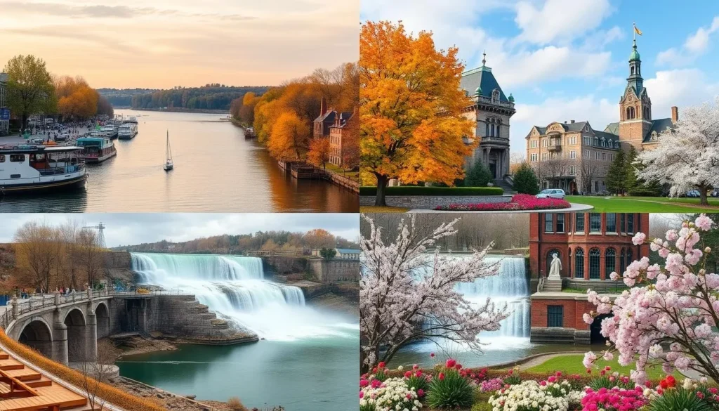 Seasonal collage of Erie County New York showing activities across all four seasons Seasonal collage of Erie County New York showing activities across all four seasons
