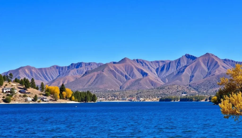 Seasonal landscape of Big Bear Lake in San Bernardino County showing beautiful mountain scenery - popular San Bernardino County things to do destination Seasonal landscape of Big Bear Lake in San Bernardino County showing beautiful mountain scenery - popular San Bernardino County things to do destination
