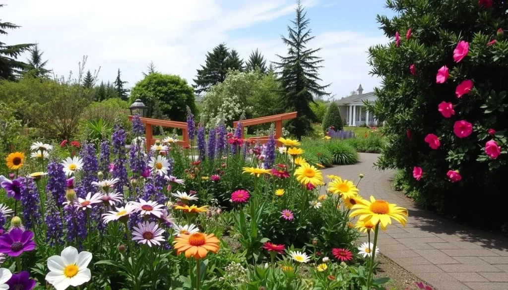 Serene gardens in Coos Bay with beautiful flowers and a tranquil atmosphere