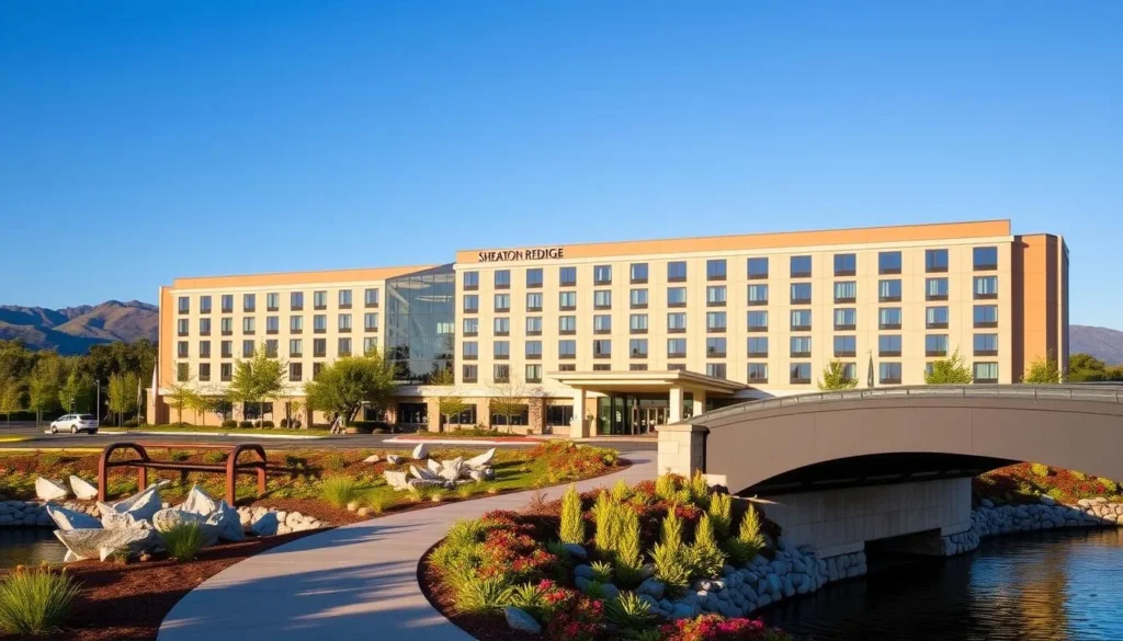 Sheraton Redding Hotel at the Sundial Bridge with beautiful landscaping and mountain views Sheraton Redding Hotel at the Sundial Bridge with beautiful landscaping and mountain views