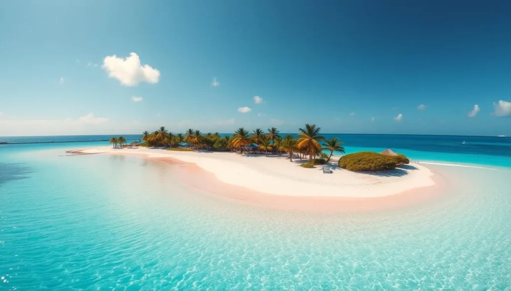 Shoal Bay East beach with pink-white sand and turquoise waters