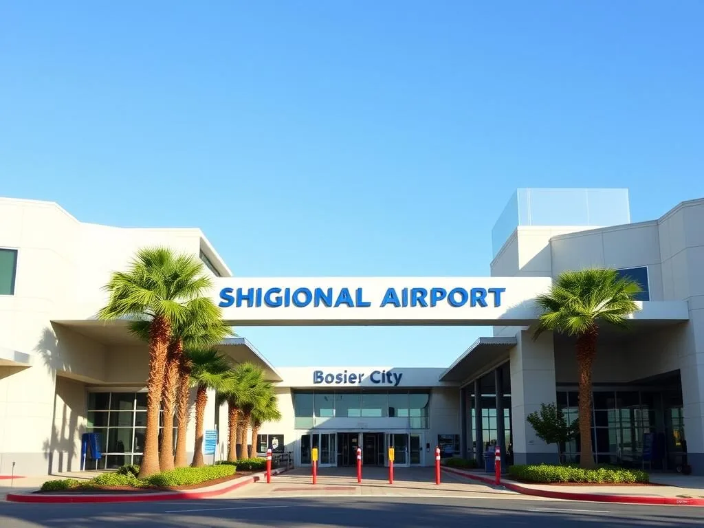 Shreveport Regional Airport entrance with welcome sign to Bossier City, Louisiana Shreveport Regional Airport entrance with welcome sign to Bossier City, Louisiana