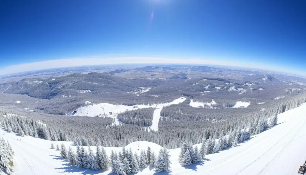 Skiers and snowboarders enjoying Sugarloaf Mountain with panoramic views of Carrabassett Valley Maine things to do Skiers and snowboarders enjoying Sugarloaf Mountain with panoramic views of Carrabassett Valley Maine things to do