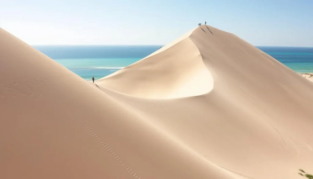 Sleeping Bear Dunes National Lakeshore in Traverse City Michigan showing massive sand dunes and Lake Michigan views Sleeping Bear Dunes National Lakeshore in Traverse City Michigan showing massive sand dunes and Lake Michigan views