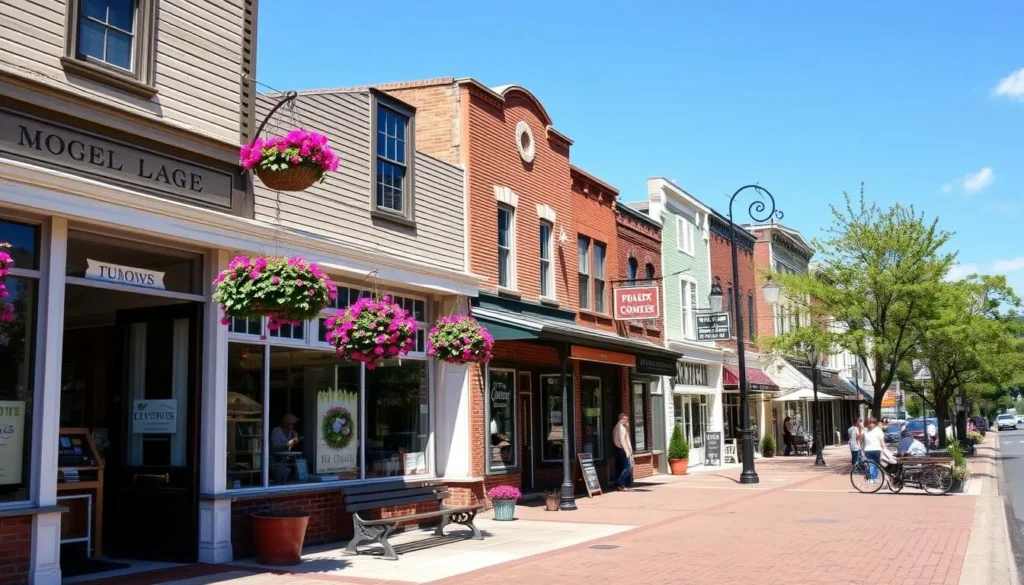 Small town main street in Delaware County New York with historic buildings and local shops Small town main street in Delaware County New York with historic buildings and local shops
