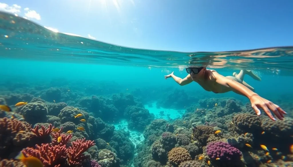 Snorkeling in Fakaofo's coral-rich lagoon Snorkeling in Fakaofo's coral-rich lagoon
