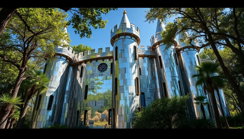 Solomon's Castle in Hardee County Florida with its shimmering exterior made from newspaper printing plates Solomon's Castle in Hardee County Florida with its shimmering exterior made from newspaper printing plates