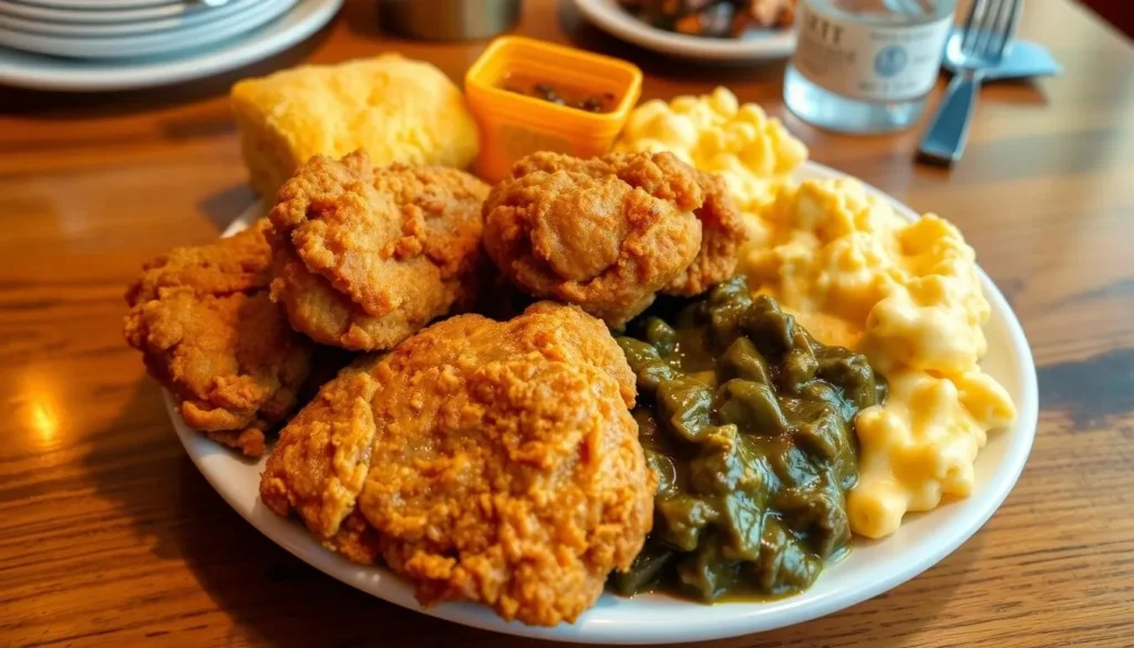 Southern comfort food plate with fried chicken and sides at a local Washington County Florida restaurant Southern comfort food plate with fried chicken and sides at a local Washington County Florida restaurant