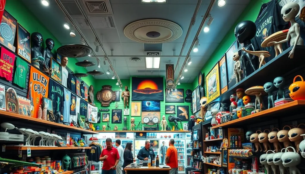 Souvenir shop with alien merchandise displays, Roswell, New Mexico Souvenir shop with alien merchandise displays, Roswell, New Mexico