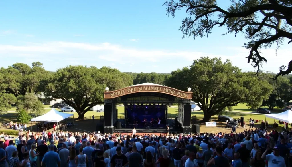 Spirit of the Suwannee Music Park showing the outdoor concert venue with people enjoying a music festival Spirit of the Suwannee Music Park showing the outdoor concert venue with people enjoying a music festival