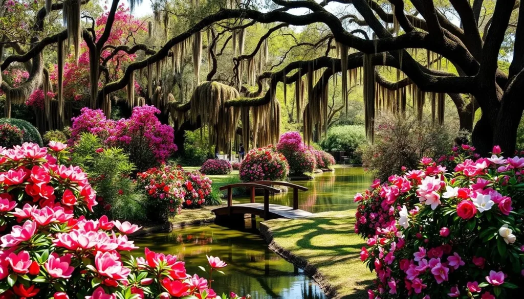 Spring blooms in Jungle Gardens on Avery Island, Louisiana with azaleas in full color Spring blooms in Jungle Gardens on Avery Island, Louisiana with azaleas in full color
