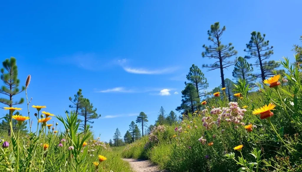 Spring scene at Starkey Wilderness Park in Pasco County with blooming wildflowers and clear blue skies Spring scene at Starkey Wilderness Park in Pasco County with blooming wildflowers and clear blue skies