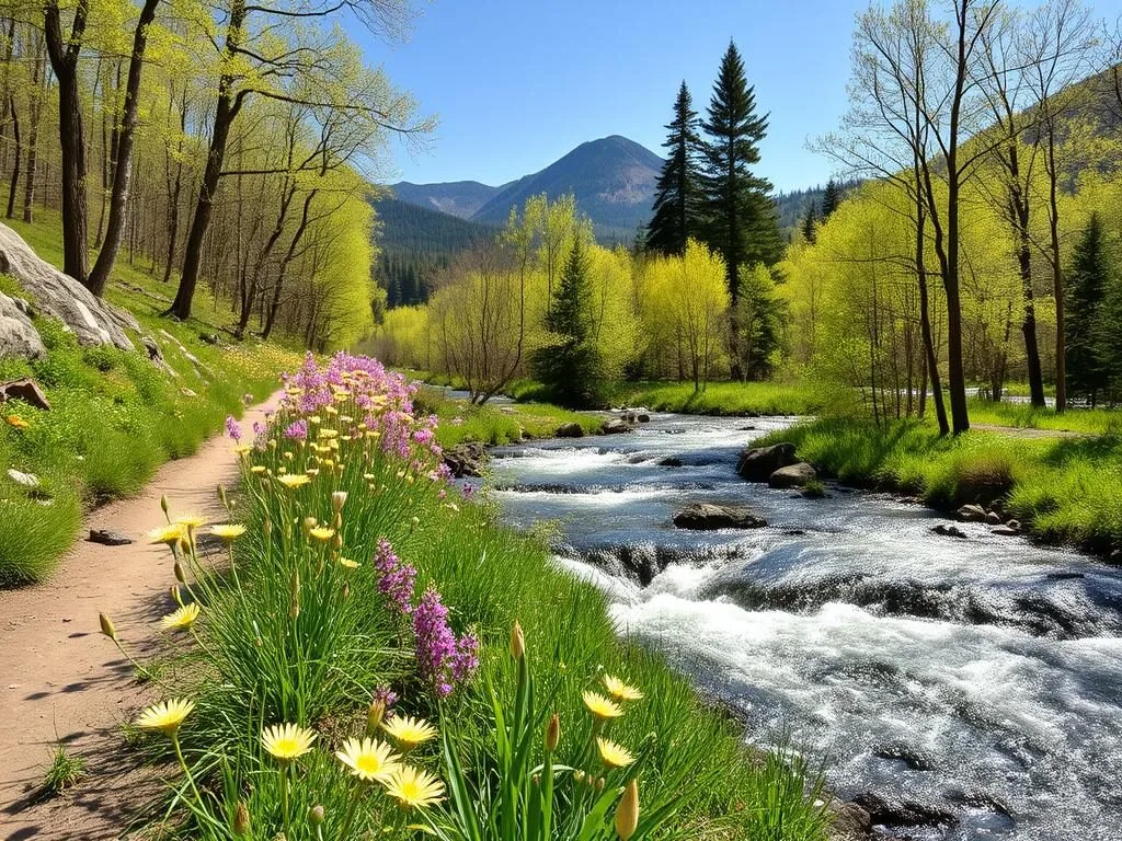 Spring wildflowers blooming along Narrow Gauge Pathway in Carrabassett Valley Spring wildflowers blooming along Narrow Gauge Pathway in Carrabassett Valley