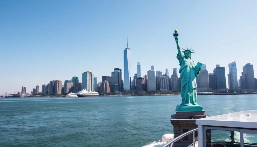 Statue of Liberty with Manhattan skyline in the background - one of the best things to do in New York City Statue of Liberty with Manhattan skyline in the background - one of the best things to do in New York City