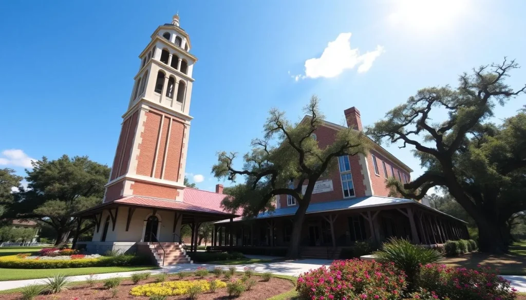 Stephen Foster Folk Culture Center State Park showing the carillon tower and museum Stephen Foster Folk Culture Center State Park showing the carillon tower and museum