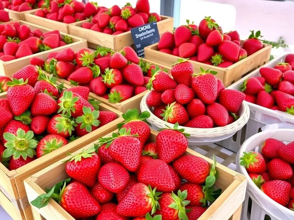 Strawberry display at the Bradford County Strawberry Festival with fresh local berries Strawberry display at the Bradford County Strawberry Festival with fresh local berries