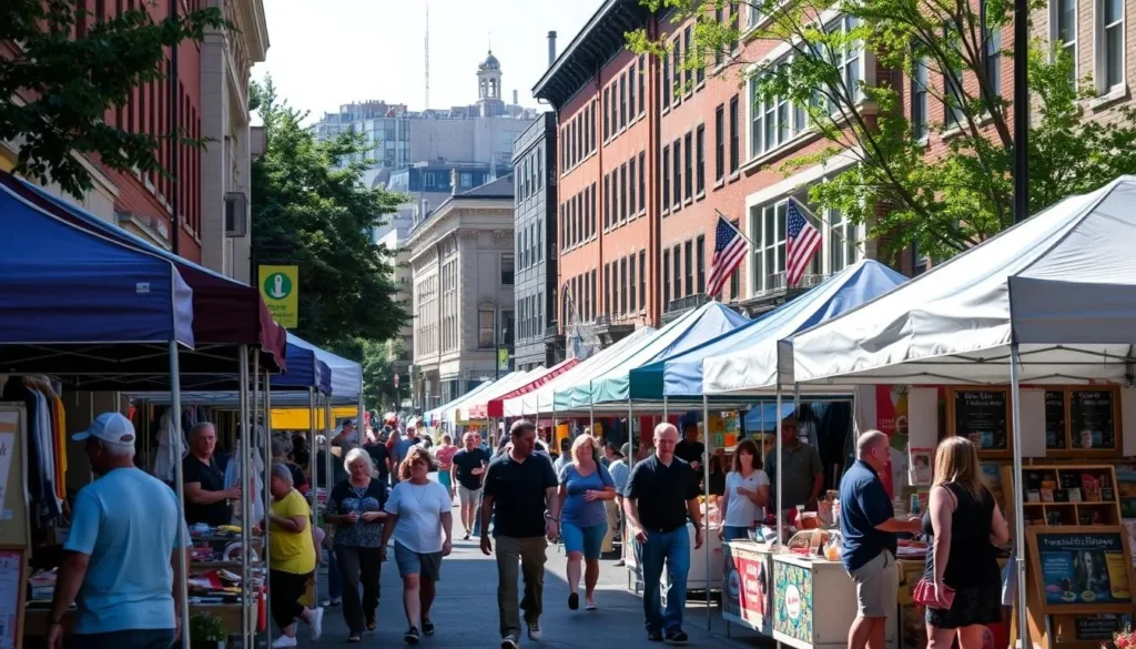 Street fair in downtown Nyack, Rockland County New York with vendors and live music Street fair in downtown Nyack, Rockland County New York with vendors and live music