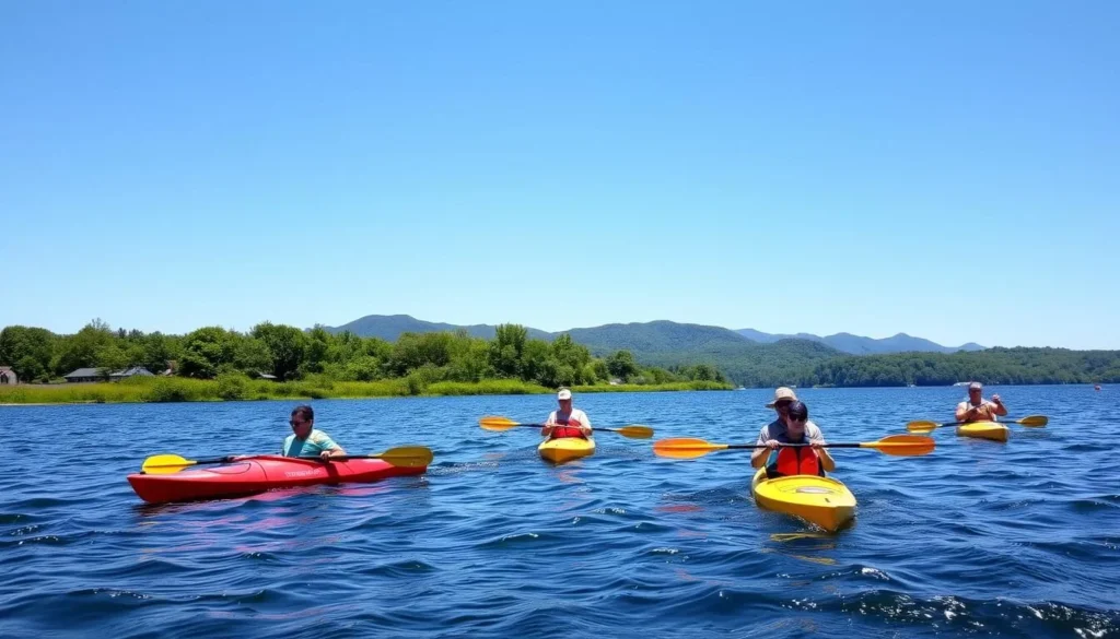 Summer kayaking on Lake Champlain in Essex County, New York Summer kayaking on Lake Champlain in Essex County, New York