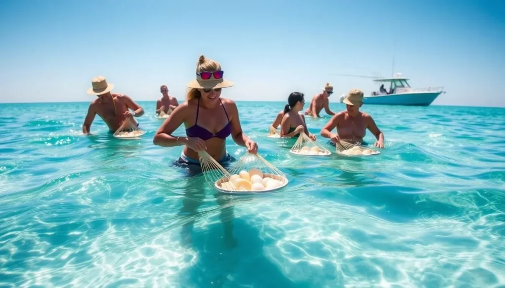 Summer scalloping activity in the clear coastal waters of Dixie County, Florida