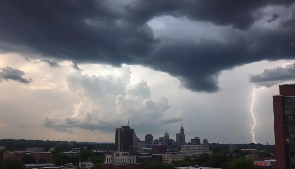 Summer thunderstorm approaching Richmond skyline Summer thunderstorm approaching Richmond skyline
