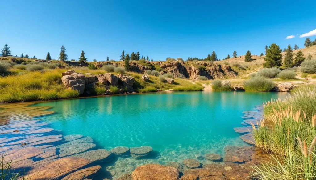 Summer view of Giant Springs State Park in Great Falls Montana with clear water and lush greenery Summer view of Giant Springs State Park in Great Falls Montana with clear water and lush greenery