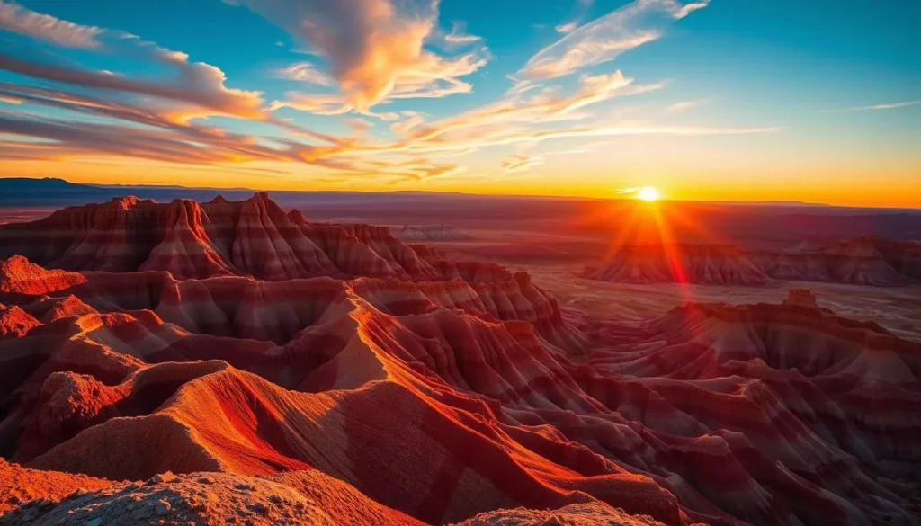 Sunrise over the colorful rock formations of Badlands National Park near Rapid City Sunrise over the colorful rock formations of Badlands National Park near Rapid City