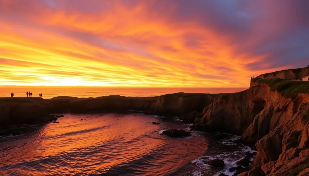 Sunset at La Jolla Cove in San Diego County California with golden light reflecting on the water Sunset at La Jolla Cove in San Diego County California with golden light reflecting on the water