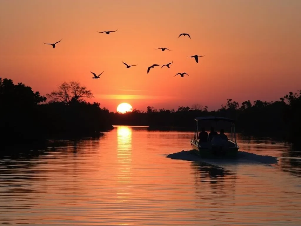 Sunset boat tour on the Caloosahatchee River in Lee County Florida Sunset boat tour on the Caloosahatchee River in Lee County Florida