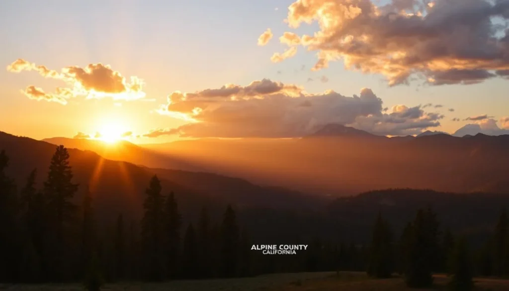 Sunset over Alpine County California mountains and forest
