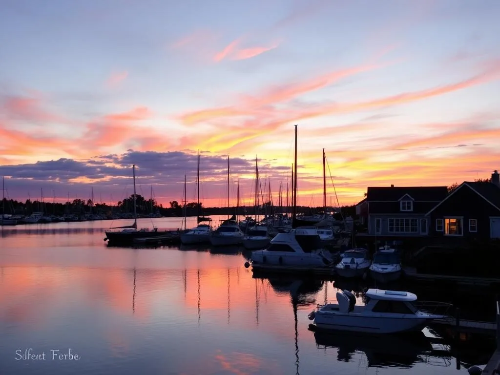 Sunset over Greenport Harbor in Suffolk County, New York Sunset over Greenport Harbor in Suffolk County, New York