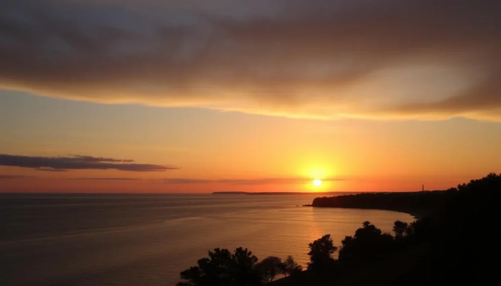 Sunset over Lake Ontario from Fort Niagara State Park in Niagara County, New York Sunset over Lake Ontario from Fort Niagara State Park in Niagara County, New York