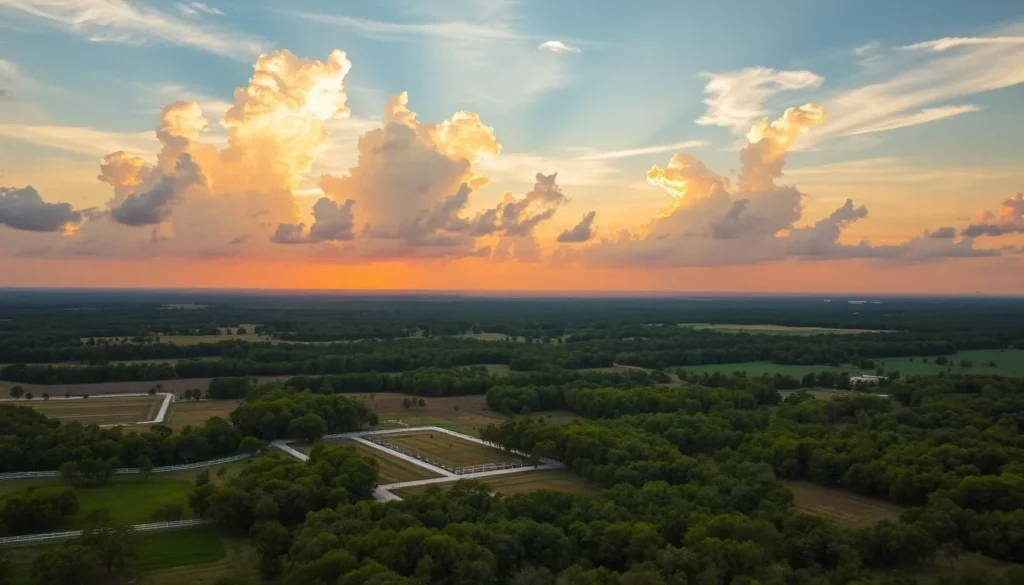 Sunset over Marion County Florida landscape with springs, forests and horse farms Sunset over Marion County Florida landscape with springs, forests and horse farms