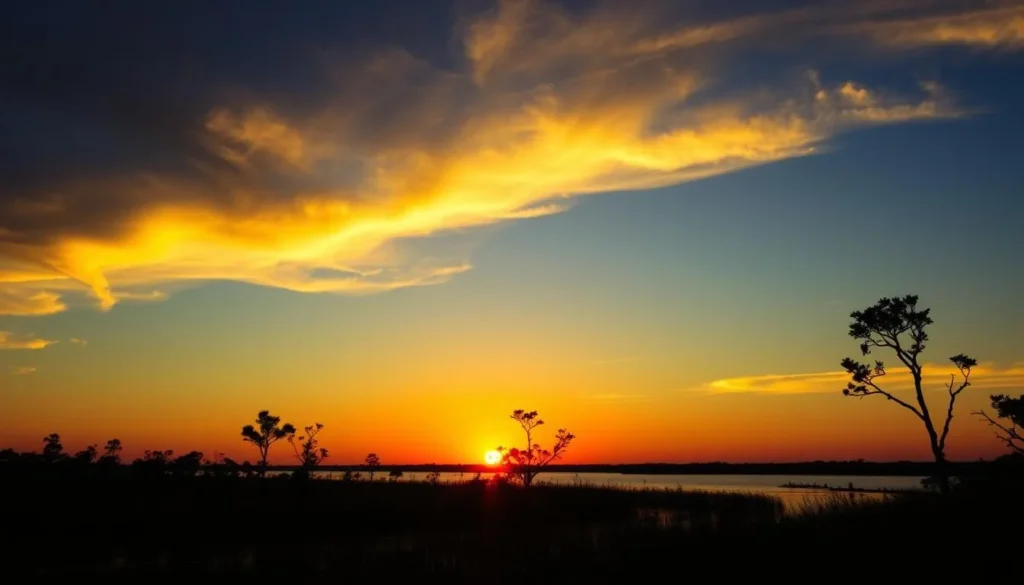 Sunset over St. Mary's River in Baker County Florida