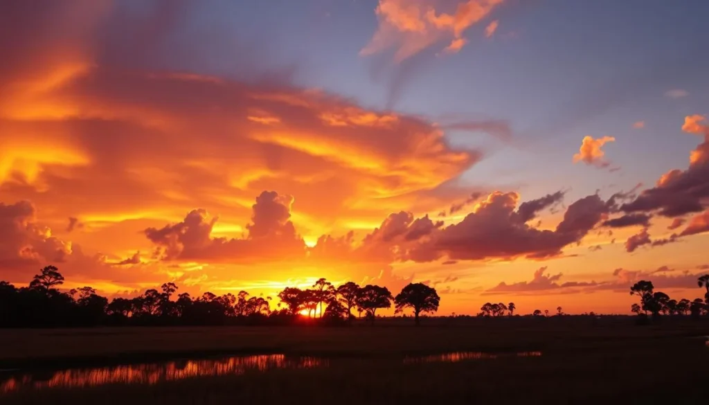 Sunset over prairie landscape in Alachua County Florida