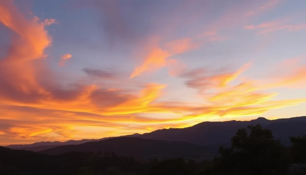 Sunset over the Sierra Nevada mountains in Calaveras County California Sunset over the Sierra Nevada mountains in Calaveras County California