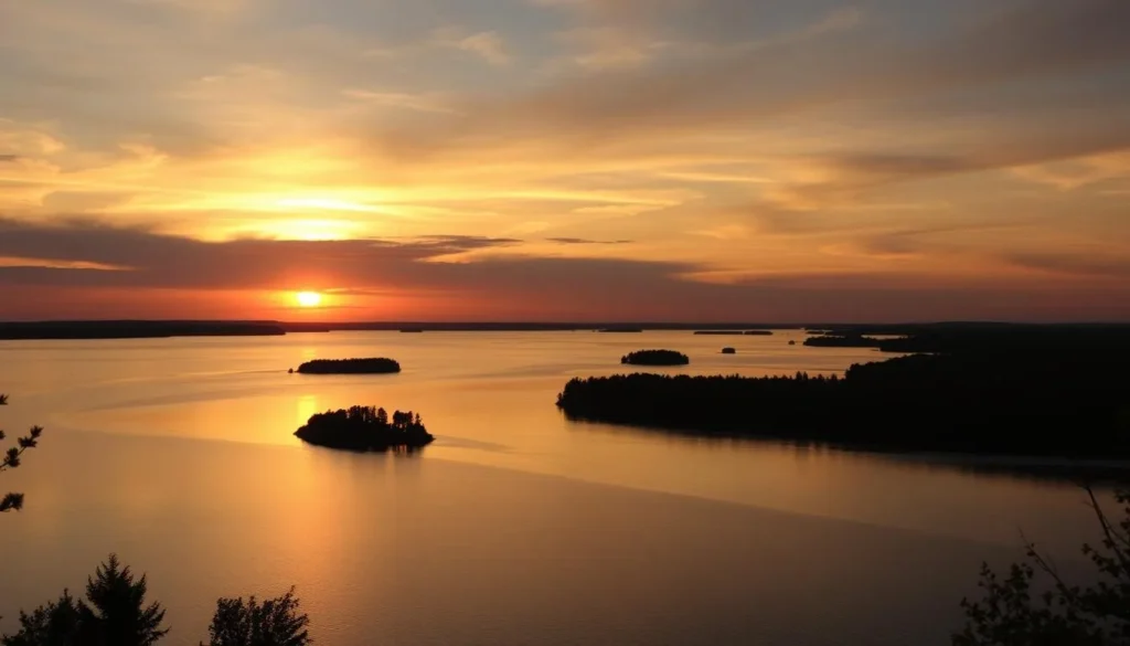 Sunset over the St. Lawrence River with silhouettes of islands Sunset over the St. Lawrence River with silhouettes of islands