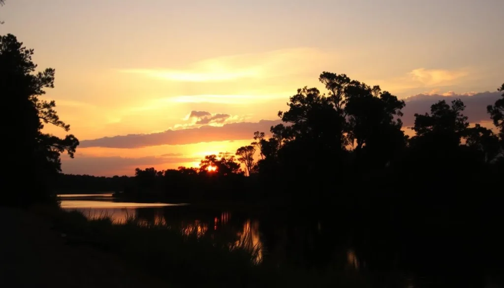 Sunset over the Suwannee River in Columbia County Florida with silhouetted trees Sunset over the Suwannee River in Columbia County Florida with silhouetted trees