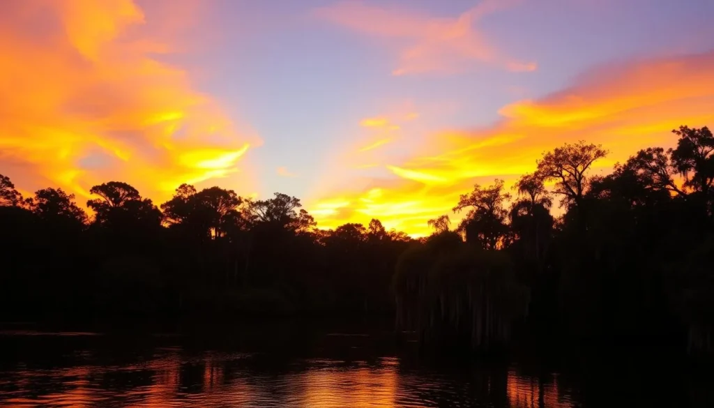Sunset over the Suwannee River in Dixie County Florida showing natural beauty