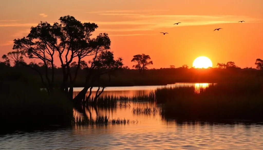 Sunset over the marshlands in Dixie County Florida showing natural beauty
