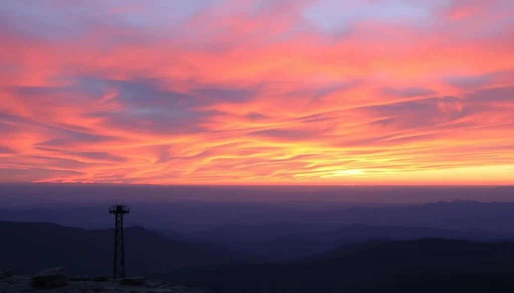 Sunset view from Clingmans Dome with colorful sky over Great Smoky Mountains National Park Sunset view from Clingmans Dome with colorful sky over Great Smoky Mountains National Park