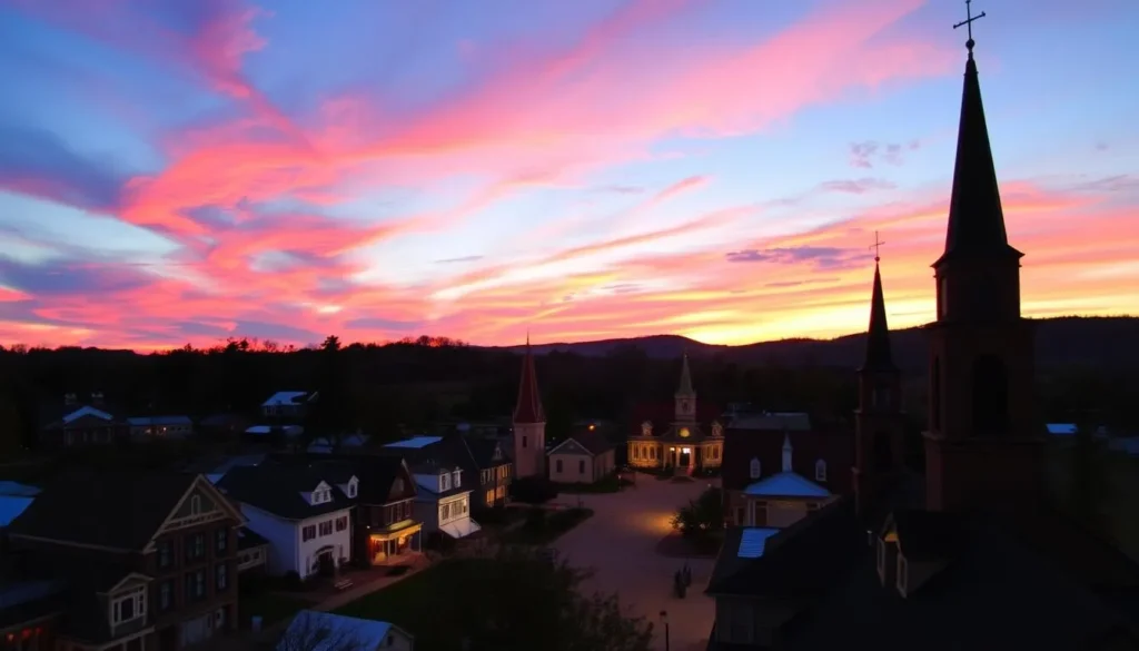 Sunset view of Bell Buckle, Tennessee with historic buildings and countryside Sunset view of Bell Buckle, Tennessee with historic buildings and countryside