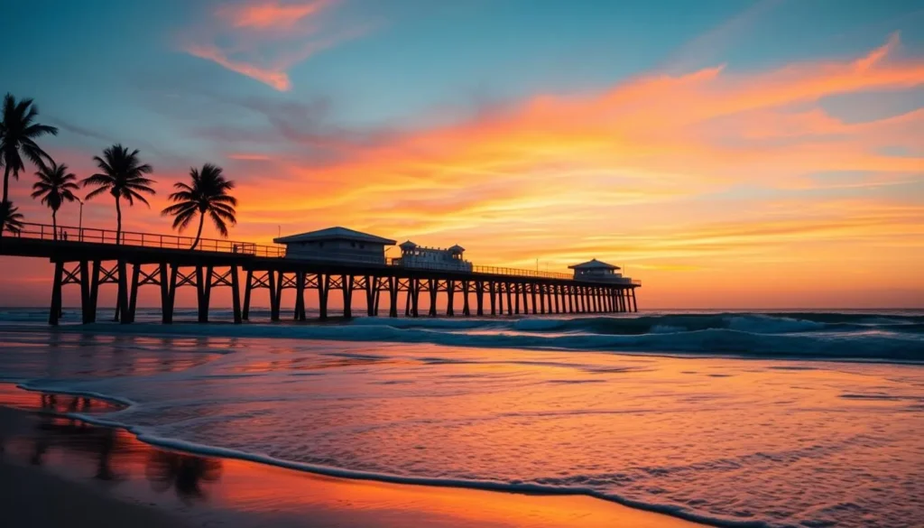 Sunset view of Cocoa Beach Pier in Brevard County, Florida Sunset view of Cocoa Beach Pier in Brevard County, Florida
