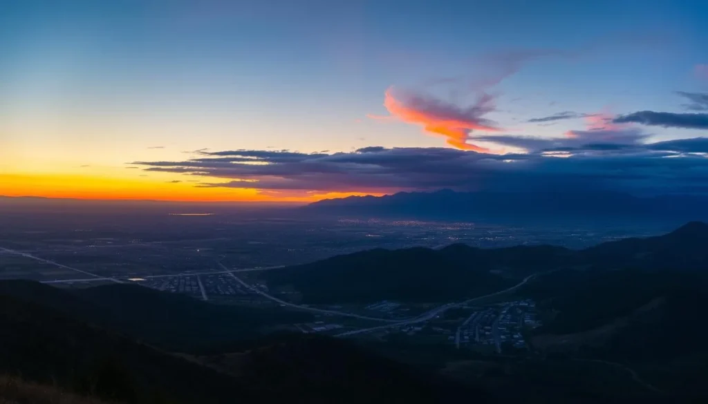Sunset view of Logan Valley from the mountains, showcasing Logan, Utah things to do Sunset view of Logan Valley from the mountains, showcasing Logan, Utah things to do