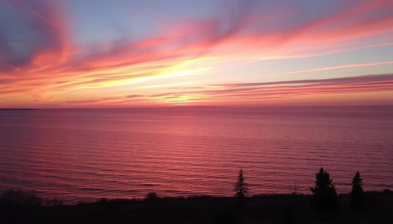 Sunset view over Lake Ontario in Orleans County, New York