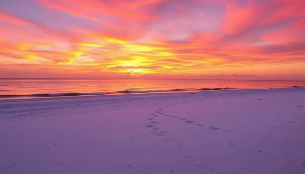 Sunset view over Pensacola Beach in Escambia County Florida with orange and pink sky Sunset view over Pensacola Beach in Escambia County Florida with orange and pink sky